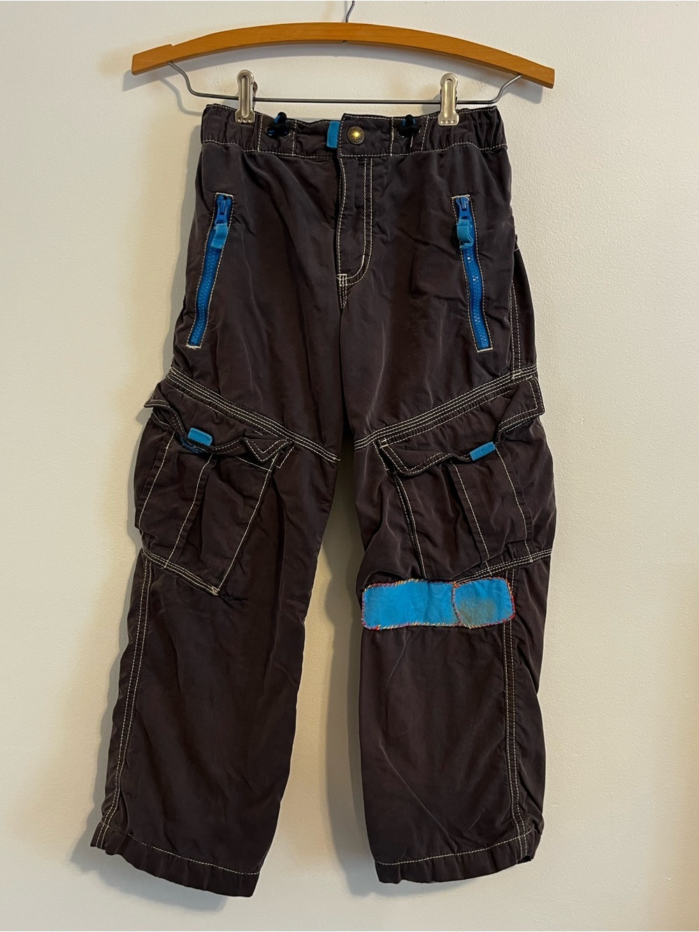 Mini Boden Cargo Pants Gray Blue Utility Skater Gorpcore Patch Lined Boys 9
